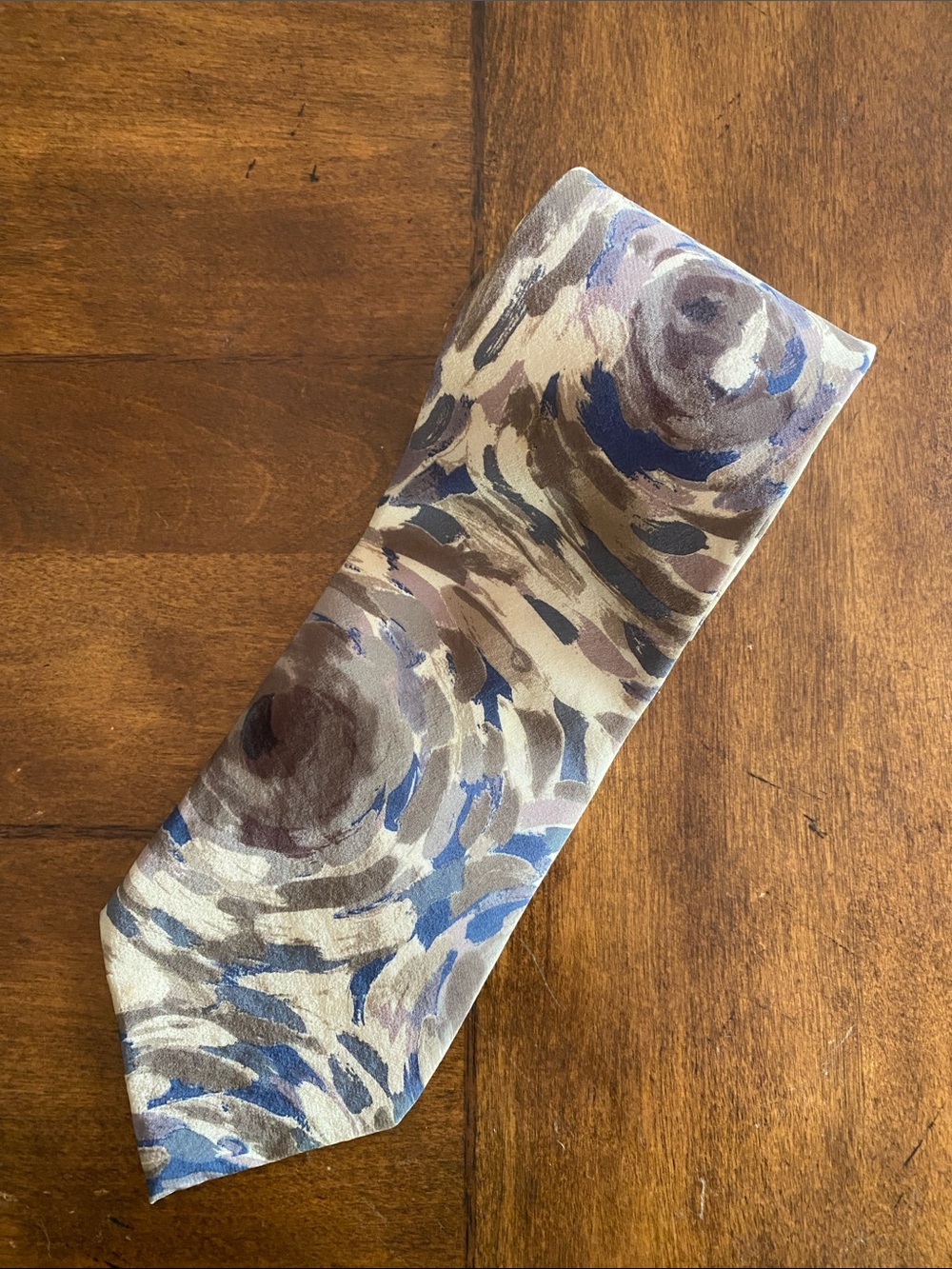 Christian Dior 100% Silk Tie abstract pattern in Blue Taupe Gray